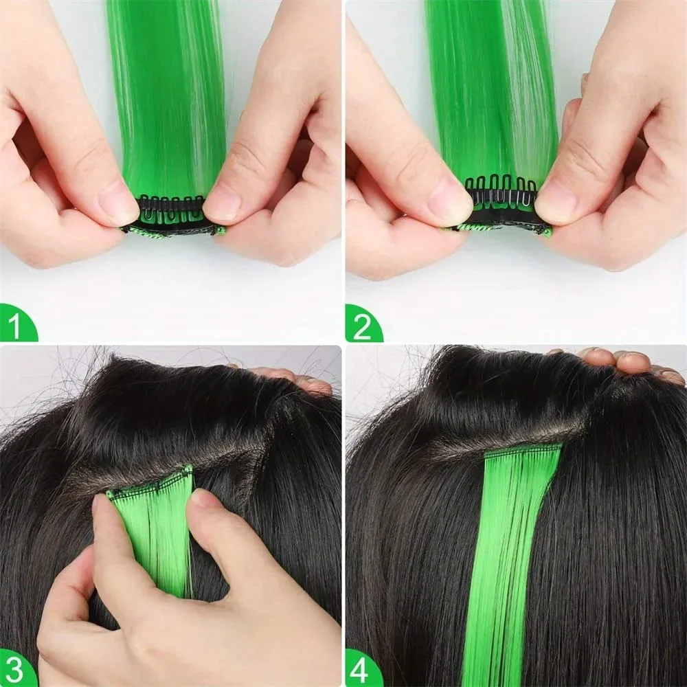 12pcs/pack Rainbow Colored 22 Inch Clip-in Hair Extensions Long Straight Synthetic Hairpieces for Women Girls Party Highlights — image 2