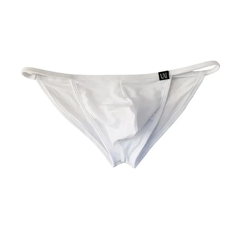 Men's Sexy Briefs Ultrathin Ice Silk Underpants Double Split Bikini Underwear With Holes Personalized U-Convex Design Panties