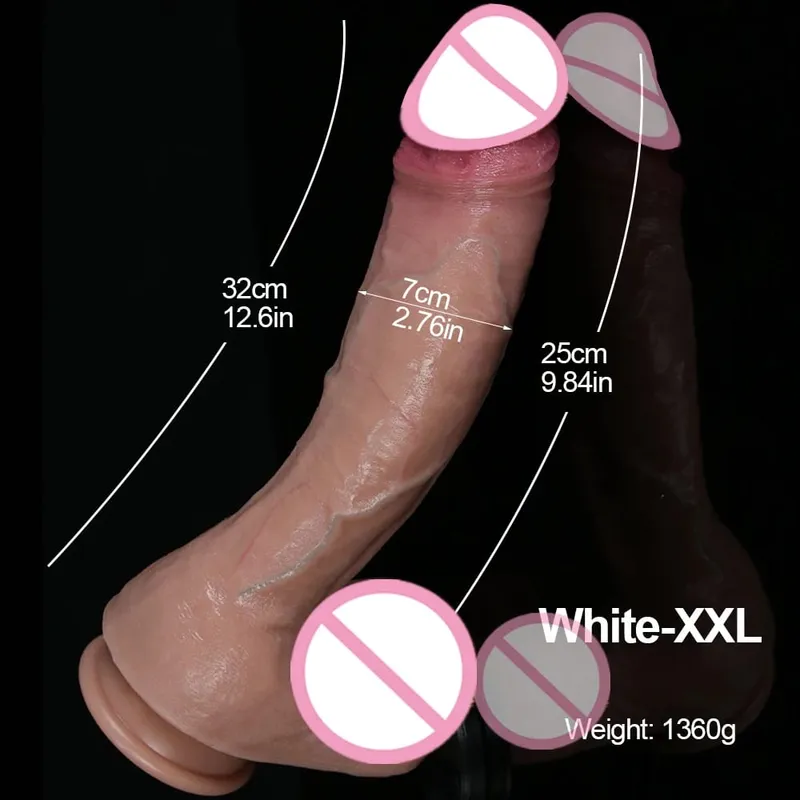 XXL Wihte Silicone Realistic Dildo Soft Dick Suction Cup Penis Anal Sex Toys Women G-spot Stimulator with Curved Shaft and Ball — image 2