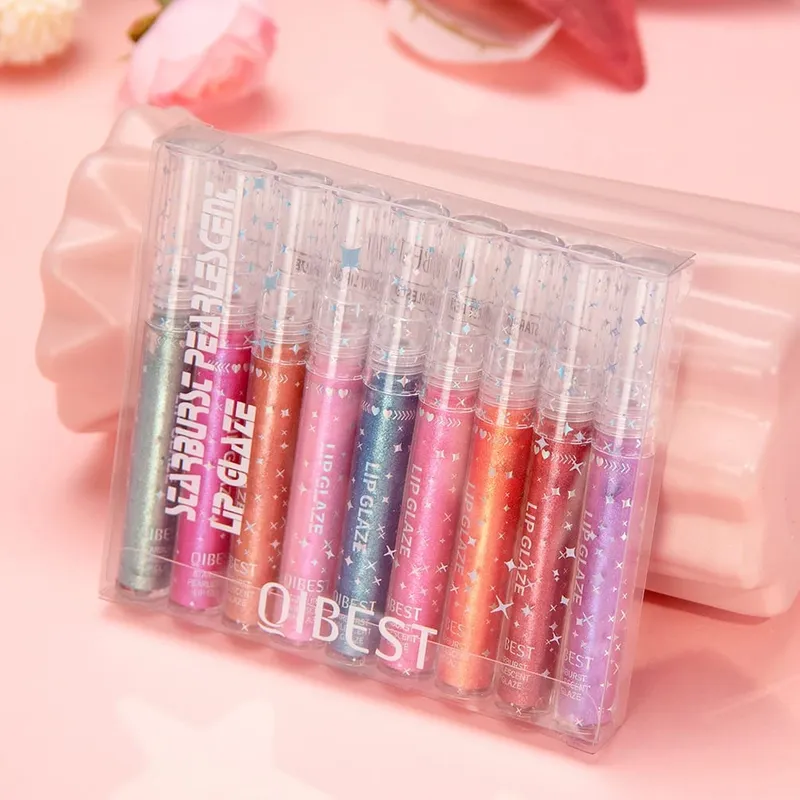 9 Colors Shimmer Lipgloss Set Lasting Glitter Liquid Lipstick Moisturizing Lugminous Lip Gloss Makeup Shiny Lip Glaze Kit
