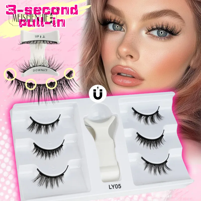 1/3 Pairs Magnetic Eye Lashes Handmade Eyelashes Soft Reusable Magnetic Lashes Natural Look 3D False Lashes Makeup Tweezers Set