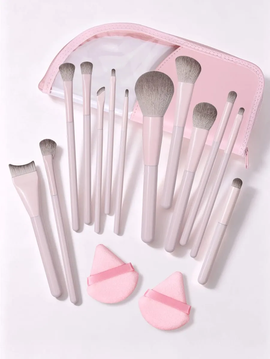 16Pcs Makeup Brushes Set With Triangle Powder Puffs & Storage Bag For Foundation Blush Eyeshadow Full Face Make‑up Kit