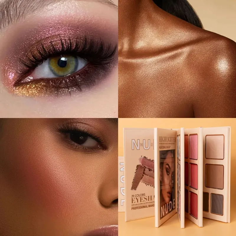 Multi‑Page All‑In‑One Nude Makeup Book Kit Eyeshadow Blush Highlighter & Contour Powder Palette