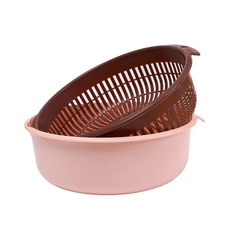 Kitchen Fruit Tray Removable Double Layer Fruit And Vegetable Basin Draining Basket Creative Household Rotating Washing Basket