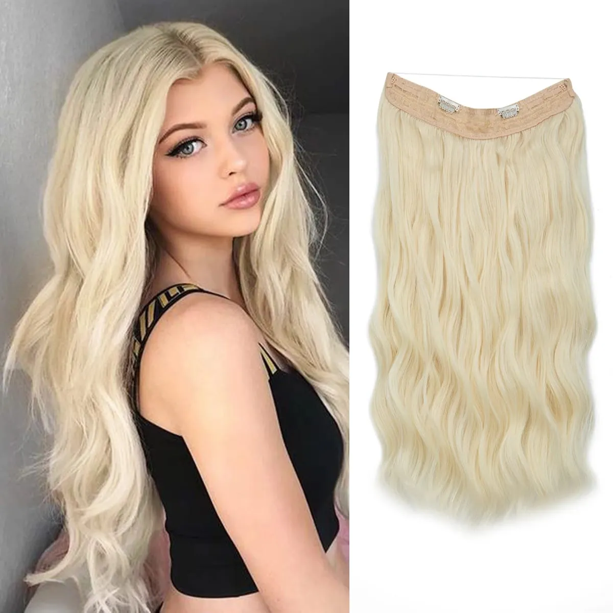 Synthetic Wave Invisible Wire With Clips Hair Extensions Fish Line Natural Blonde Clip In Hairpiece Fake Hair Piece