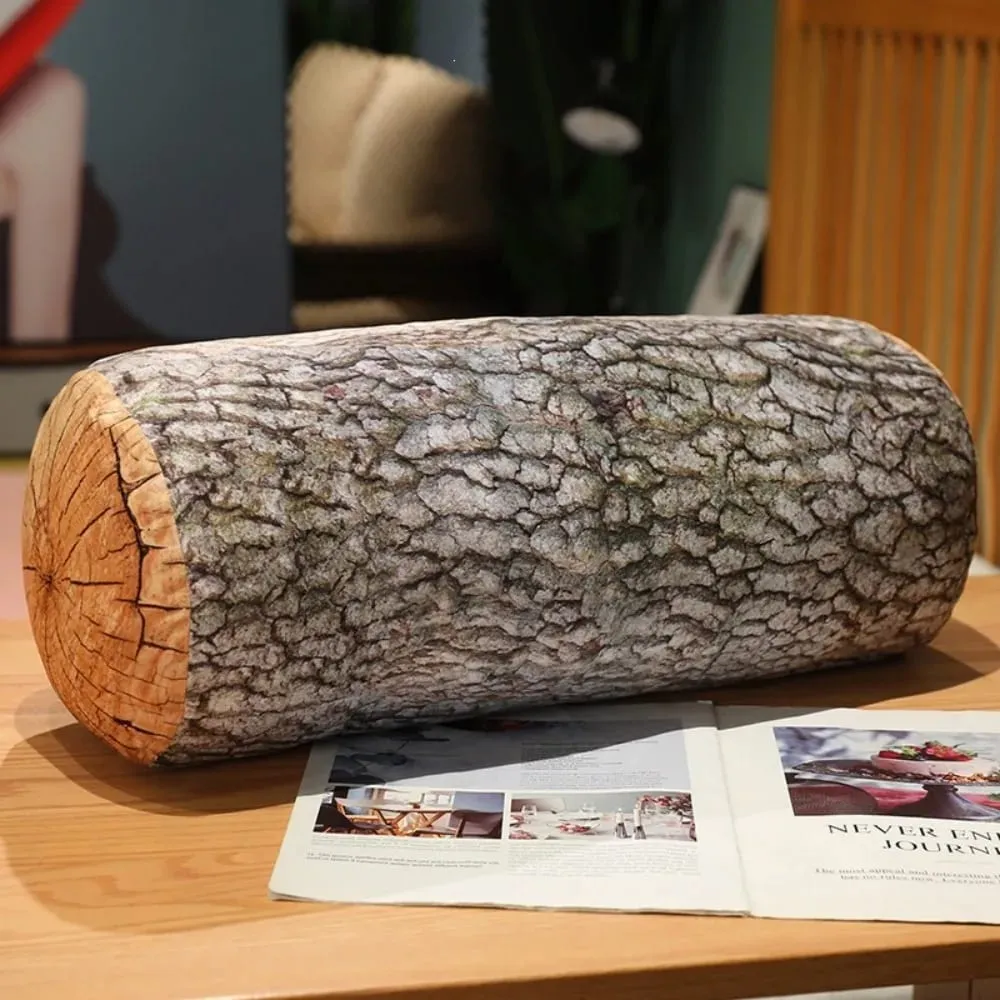 Material Tree Log Pillow Soft Texture PP Cotton Filled Stump Cushion Realistic Wood Grain Novelty Throw Pillow For Men — image 6