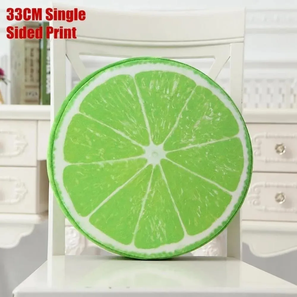 Creative Round Fruit Pillow Fruit Slice Print Plush Fabric Seat Cushion Simulation Stuffed Inner Plush Pillow Sofa Decor