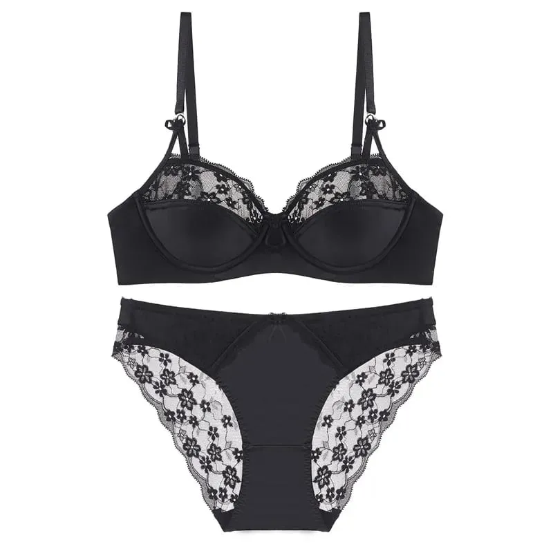 Early Spring Teen Girls Pure Desire Lingerie Set U-Back Soft Support Satin Stitch Lace Comfort Underwear Anti-Sag for Youth