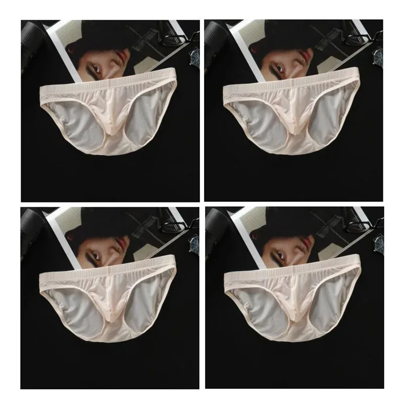 4 Pcs/pack M-4XL Ultra-thin Ice Silk Men Seamless Briefs Transparent Mens Sexy Bikini Underwear Male U Pouch Panties
