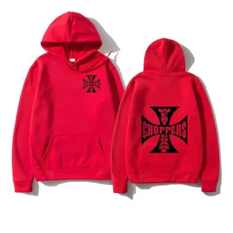West Coast Iron Cross Choppers Tryckt Huvmode för män Cool tröja Unisex mode fleece Oversized hoodie Streetwear