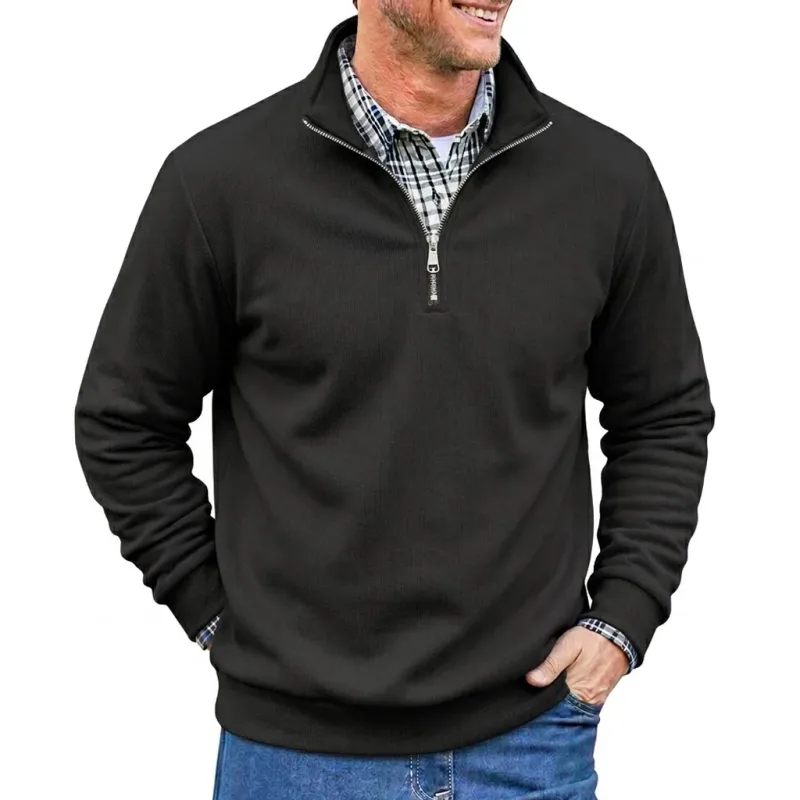Men Spring and Autumn Half Zip Pullover Sweatshirts Solid Color Outdoor Casual Tops Long Sleeve Hoodie for Sports and Daily Wear — image 3