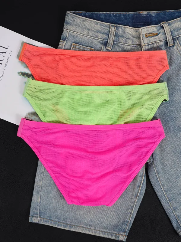 Herren-Slip aus Nylon-Mischgewebe, atmungsaktiv, Horn, Spleiß, Buchstabenprägung, breiter elastischer Bund, fluoreszierende Farbe, sexy Unterwäsche