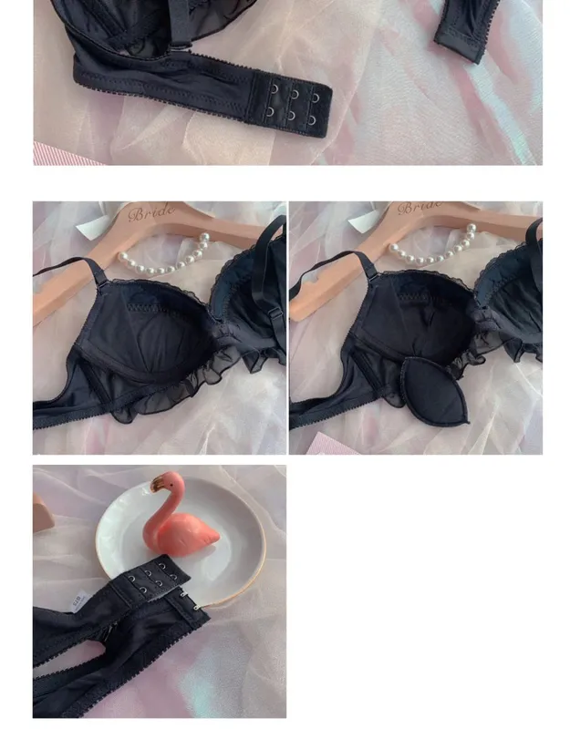 Set Bra Hitam Cincin Baja Besar V Dalam Anak Perempuan Jaring Cup Tipis Seksi dengan Cincin Baja Pakaian Dalam Wanita Celana Dalam Lingerie
