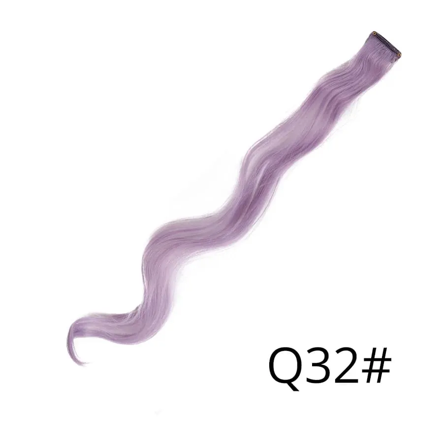 Lige farvet hårstykke Hair Extensions Clip In Highlight Regnbuehår Pink Blå Lilla Syntetisk på klips til kvinder piger — image 88