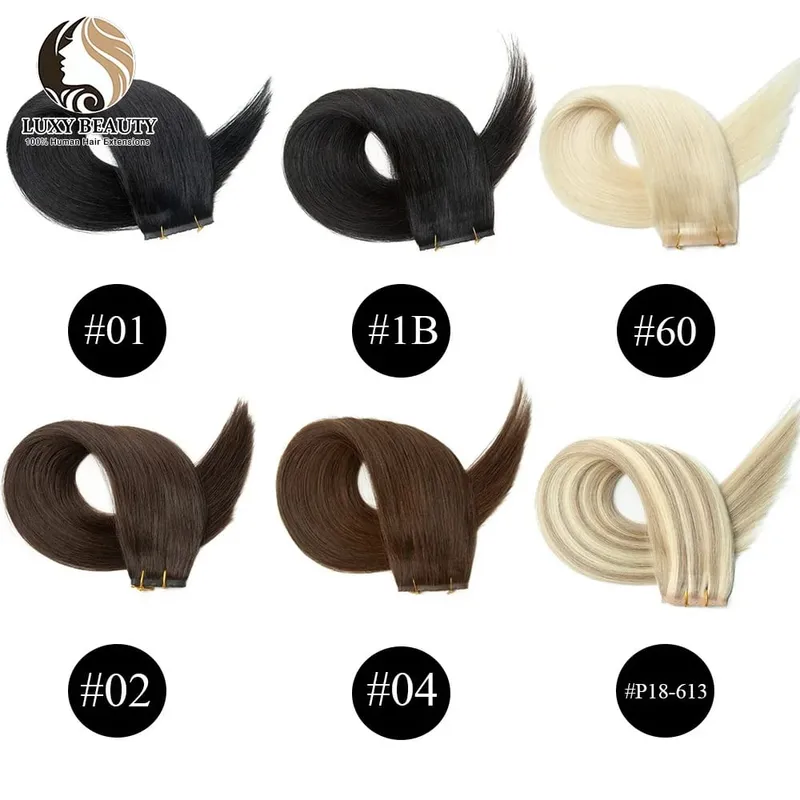 Blonde injected Hole Weft Human Hair Extensions Straight Twin Tab Butterfly Weft Natural Invisible Brown Hole Weft Extensions — image 4
