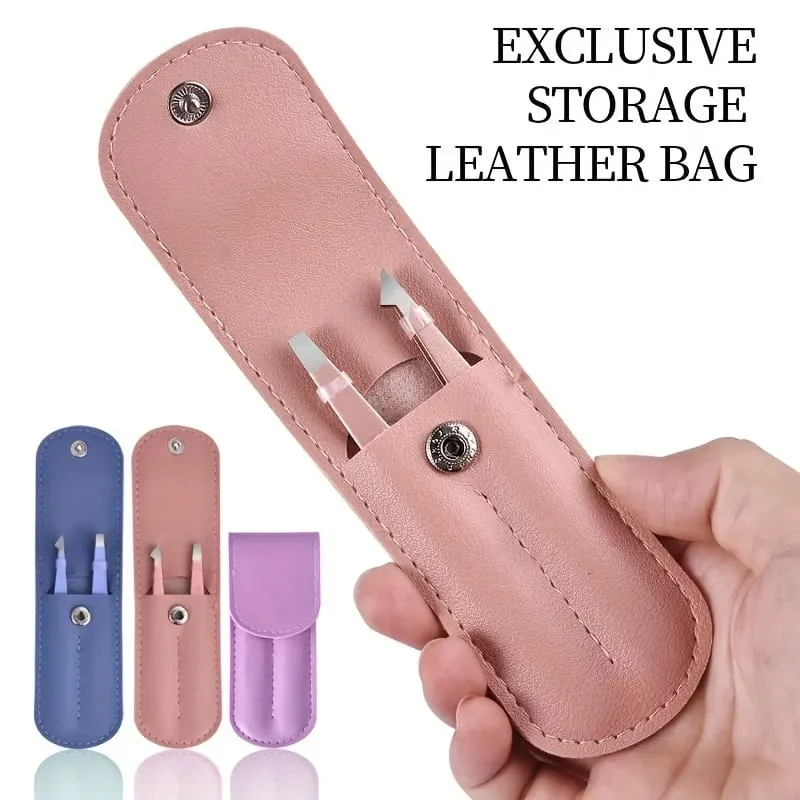 2 Pcs Set Professional Tweezers with a Storage Case Perfect for Removing Facial Hair Splinters And Ingrown Hairs Eyebrow Clip