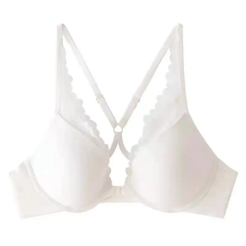 Bezešvá přední přezka Halter Podprsenka Měkká Kostice Tenká Letní Push Up Malé Zmenšení poprsí Velký hrudník Sexy spodní prádlo se zády 32-38 Set