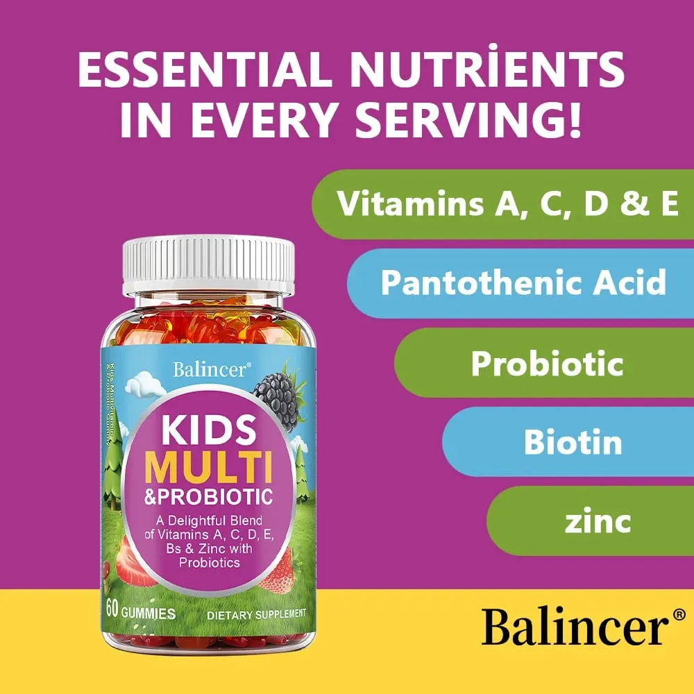 Organic Kids Multivitamin Gummies with Vitamins A C D E Zinc Probiotics Promotes Digestion and Enhances Immunity