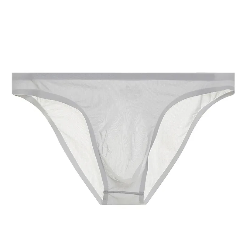 Mens ICE Silk Seamless ชุดชั้นในบางเฉียบโปร่งใสแห้งเร็วเซ็กซี่กระเป๋ากางเกงชายไม่มีรอยต่อกางเกง Breathable Underpants