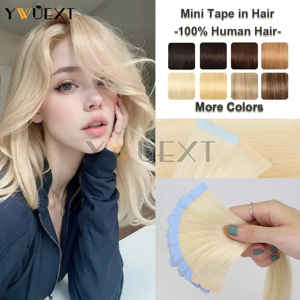 Invisible Mini Tape In Human Hair Extensions Seamless Adhesive Natural Straight Hair 12-24 Inches Machine Remy Hair 10pcs/pack