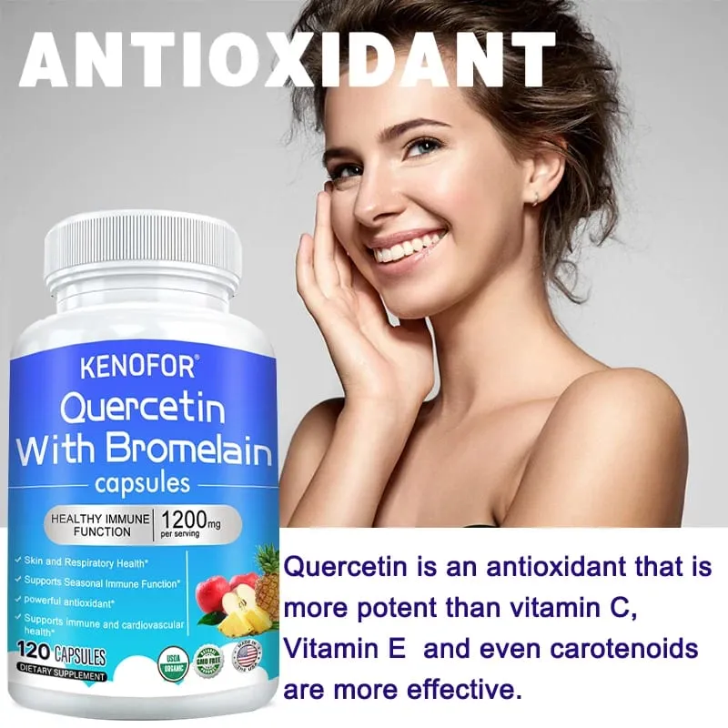 Quercetin + Bromelain Complex Capsules 1200mg - Immune Joint & Digestive Support with Vitamin C & D3 30/60/120 Counts