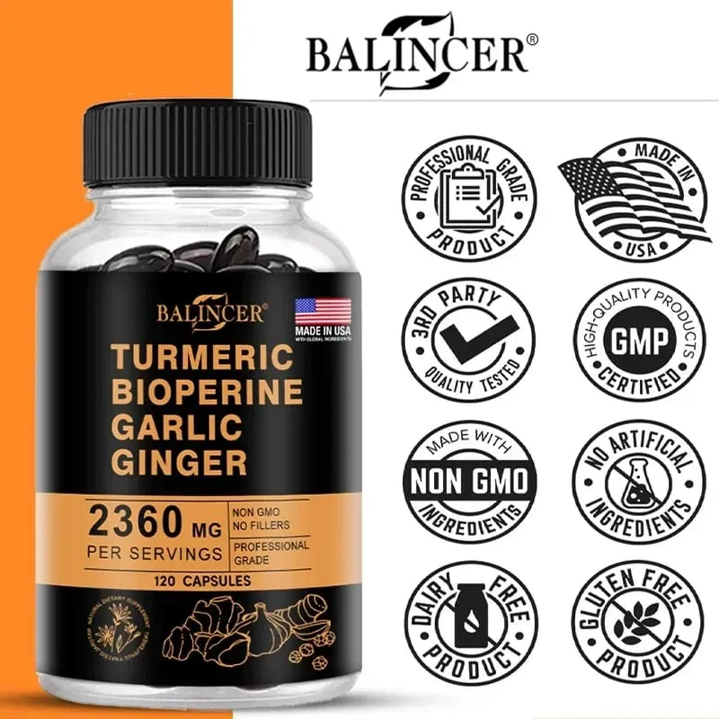 Kurkuma-gembersupplement Piperine 2360 mg Ondersteunt de spijsvertering en het immuunsysteem Verbetert ontstekingen en bevordert de gewrichtsgezondheid