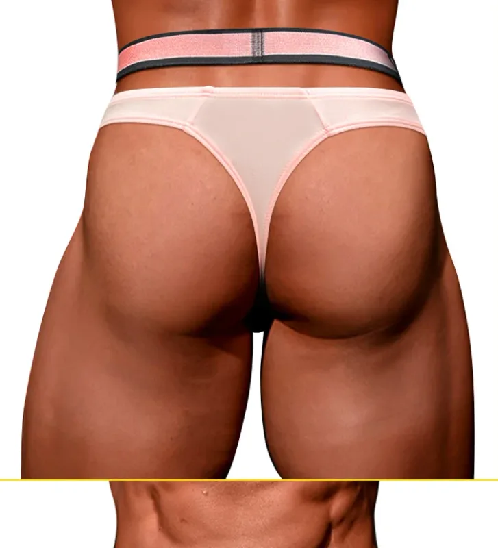 Trendy Little Triangle da uomo a vita bassa a vita bassa, vestibilità aderente, fascia elastica per sollevamento dell'anca, scollo a V sfumato rosa