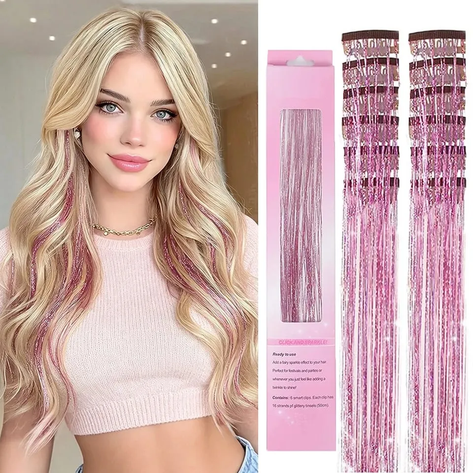 Hair Tinsel Pack Of 12 Pcs Colorful Glitter Hair Accessories Clip In Hair Tinsel Extensions Synthetic Hair Accessories — image 2