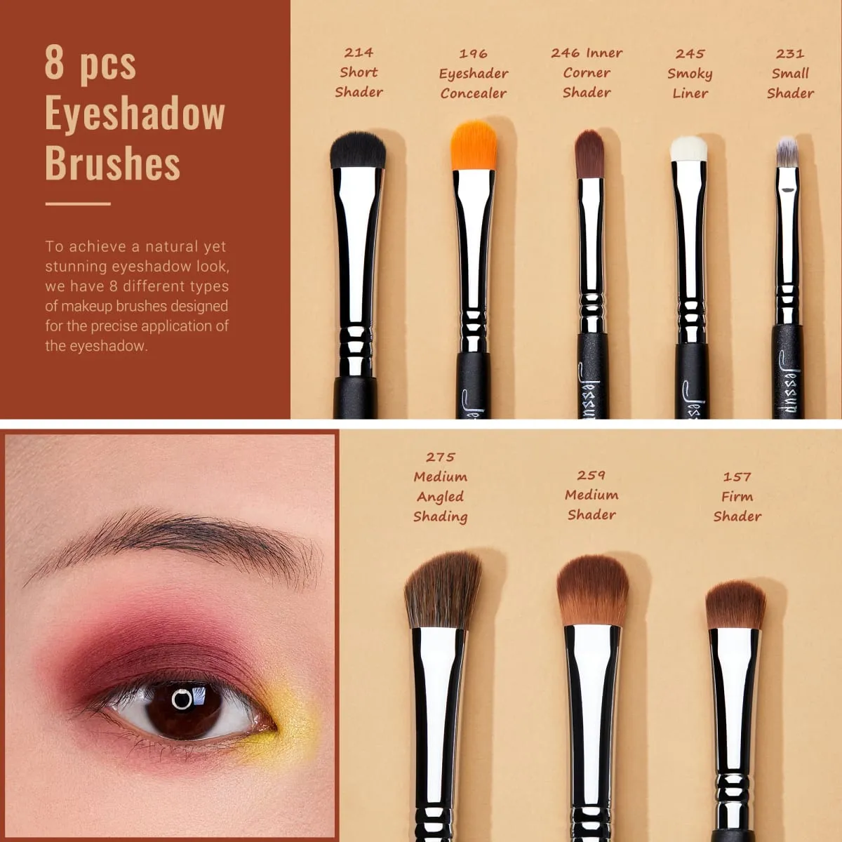 Jessup Eye Makeup Brushes Set Professional Makeup Brush Synthetic Eye Blending Brush Eyeshadow Brush Eyebrow Crease Shader T341