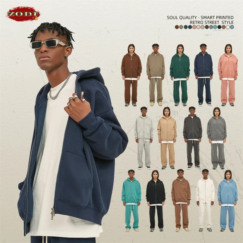 New Men Double Headed Zipper Fleece Hoodies Unisex Loose Basic Solid Warm Hooded Sweatshirts Coats For Winter HY0633