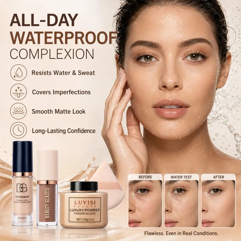 4pcs/Set:Concealer Contour Loose Powder&Puff Full Face Sculpting&Setting Kit Waterproof Long-Lasting Matte Effect Oil-Control.