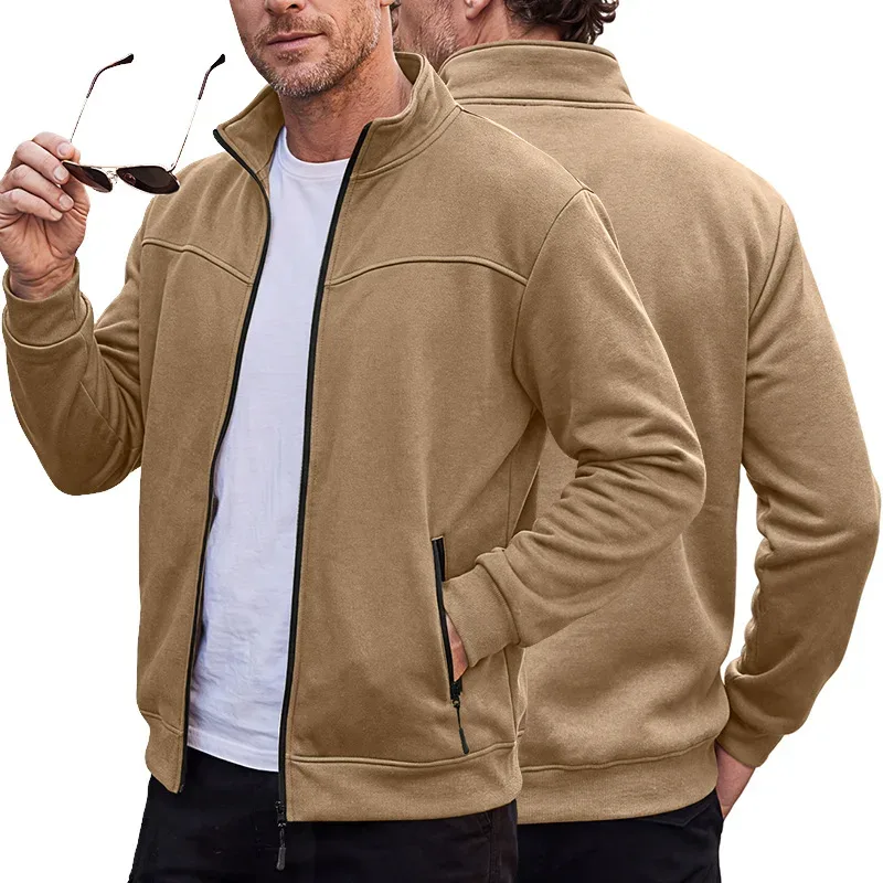 Four Seasons men's full-zip soft-shell jacket with stand-up collar, side pockets, long sleeves and relaxed casual style