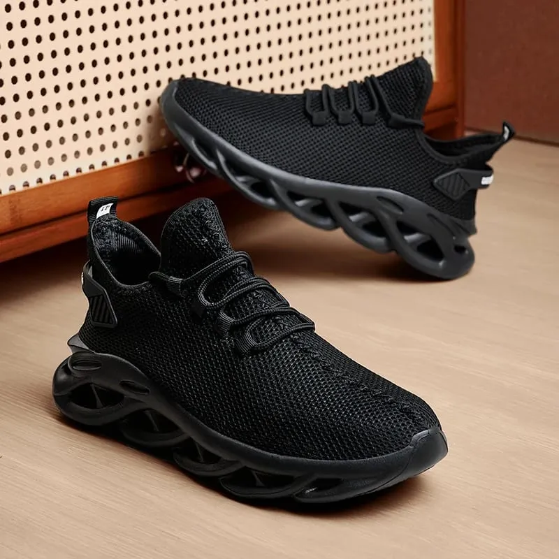 Black Men Casual Sneakers Mesh Breathable Shoes Lace Up Male Running Sport Trainers Shoes Lightweight Vulcanize Shoes Size 47