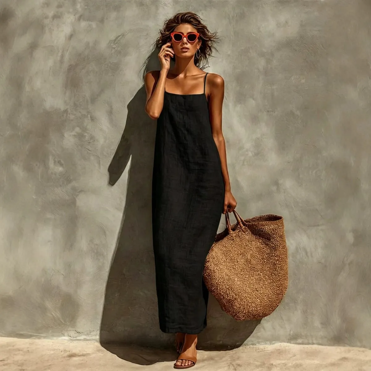 Summer Women Solid Color Casual Comfortable Slip Sundress Sand Beachwear Backless Sleeveless Loose Maxi Long Vacation Dresses