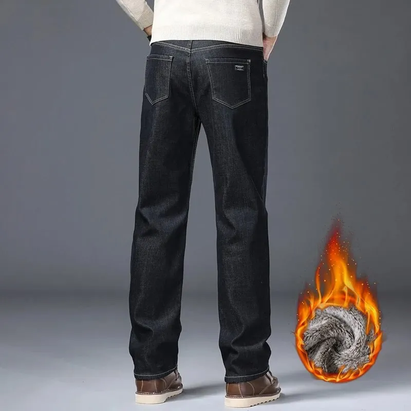 Nam Lông Cừu Lót Dày Quần Jean Mùa Đông Ấm Co Giãn Slim Fit Quần Denim Mềm Mại Thoải Mái Quần Mặc Đi Làm Hàng Ngày quần Áo