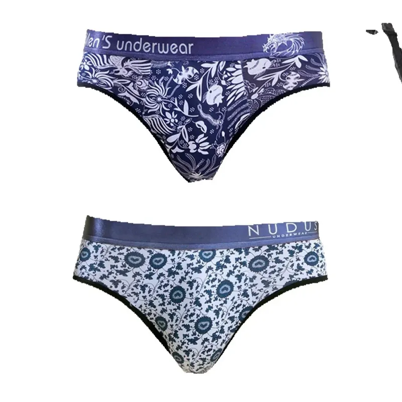 2PCS Printed cotton mid waist men's brief Breathable men's new loose and comfortable underwear Fashionable panies for men