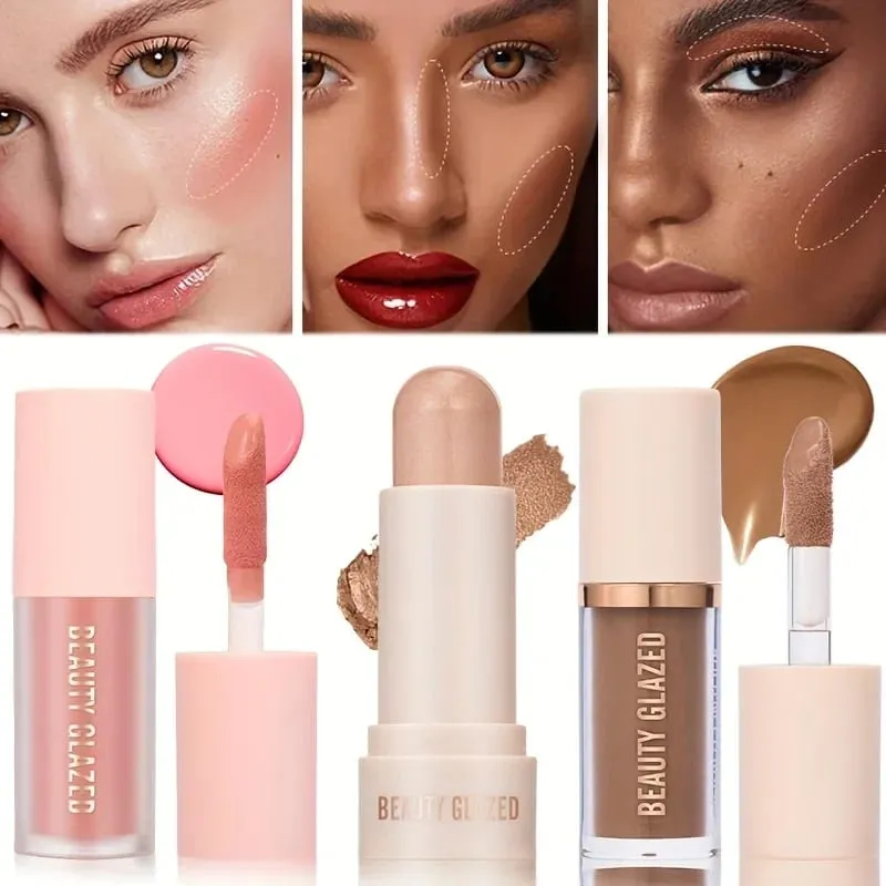 3pcs Face Highly Pigmented Liquid Contour Makeup Set Long Lasting Natural Contour Contouring Bronzer (Contour+Blush+Highlighter) — image 2