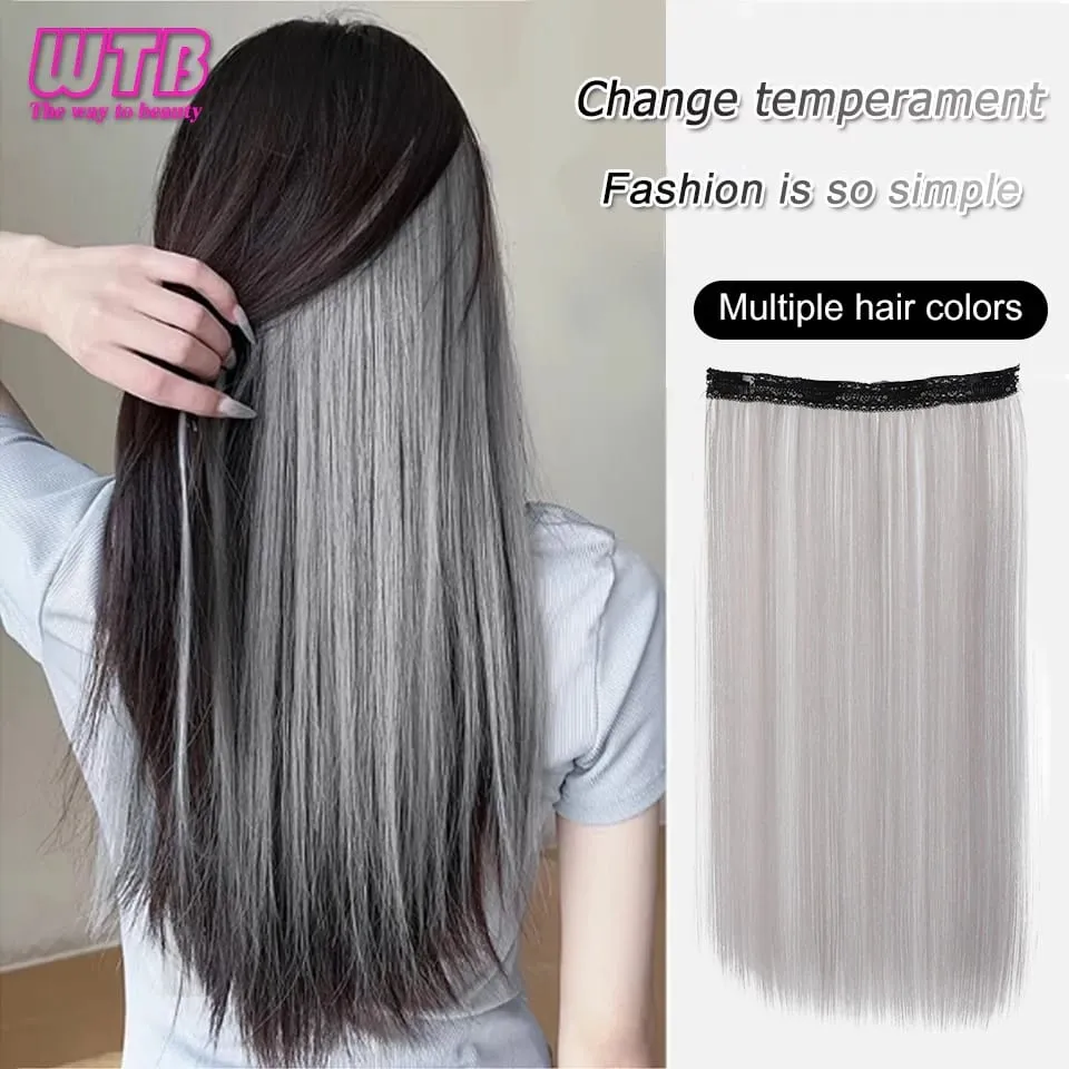 Synthetic Long Straight Clip In One Piece Hair Extension 4 Clips Inner Layer Hidden Hair Color Hair Piece Color Wig