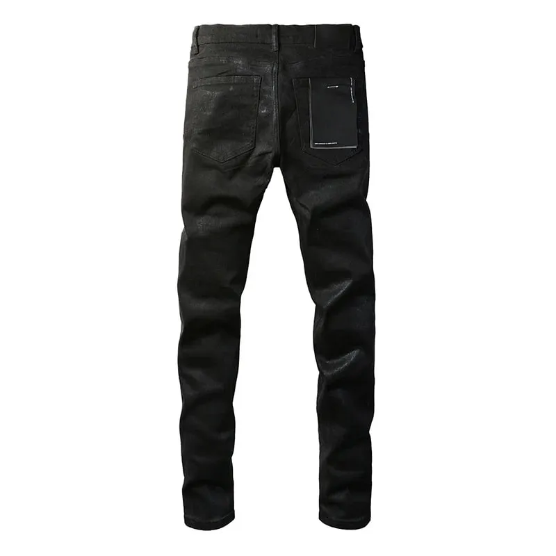 Men's American High Street Distressed Solid Black Coated High Stretch Skinny & Slim Fit Jeans Pant — image 4