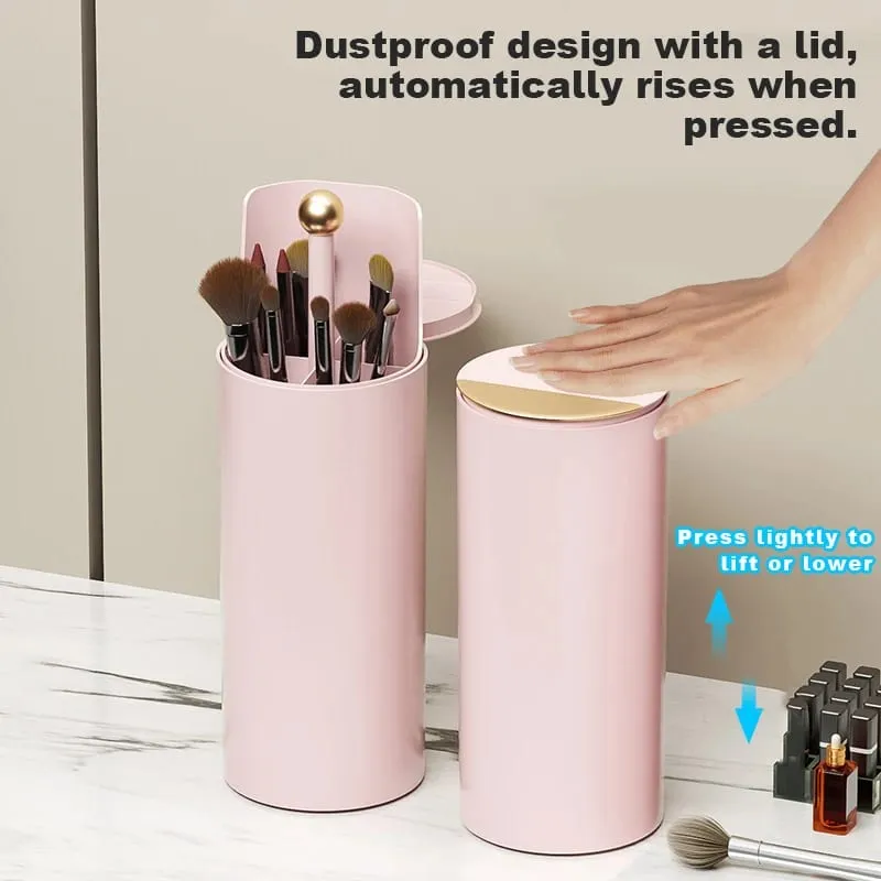 Makeup Brush Storage Cylinder Press-to-Open Automatic Lift Dustproof Lid Large Capacity for Eyebrow Pencils and Makeup Brushes