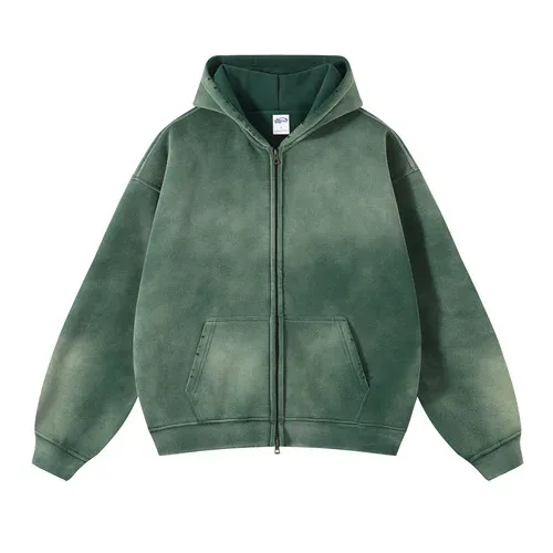 Zip Up hoodies herr Tie Dye Washed Double Oversize Cardigan Sweatshirt Lös Plush Plysch Gradient Man Huvtröjor Vinter