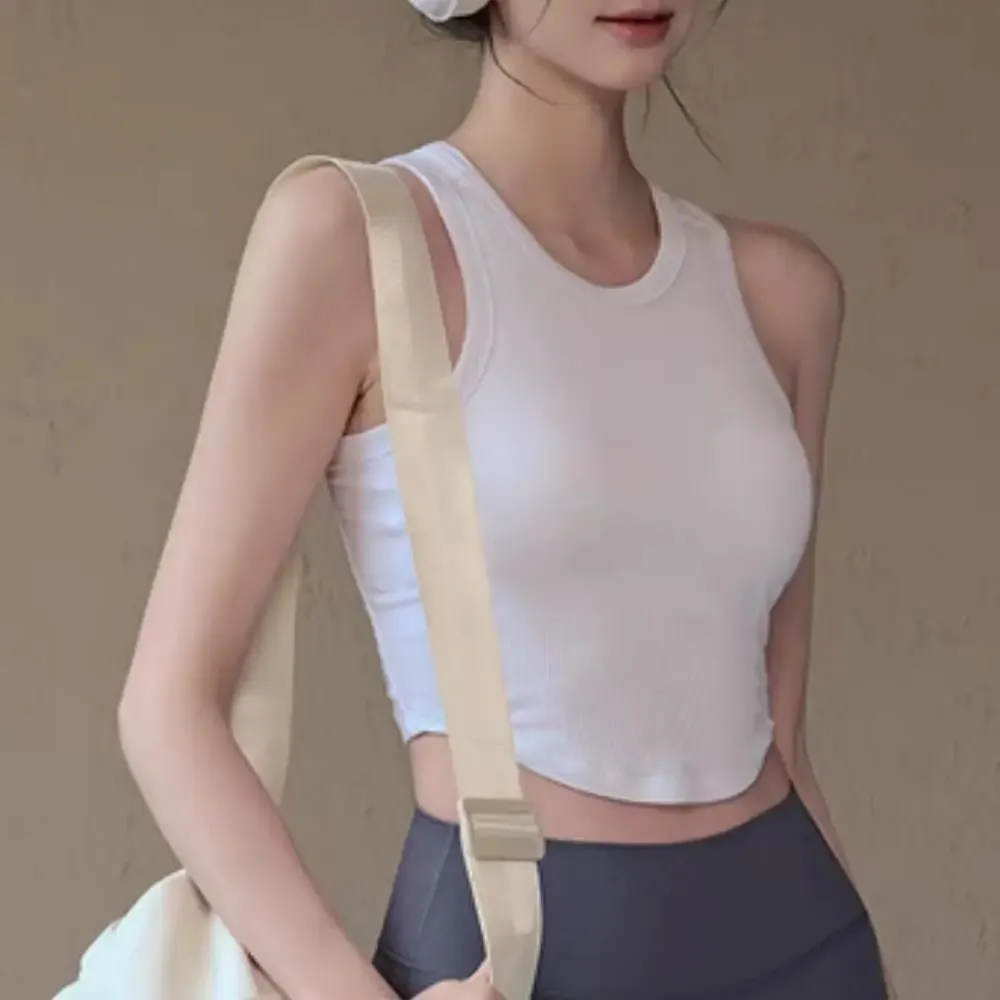 2025 U Push Up Sport BH Mode Dame Tank Top Ensfarvet Ærmeløs Vest Komfortabel Kort Top Åndbar Casual Crop Tops — image 4