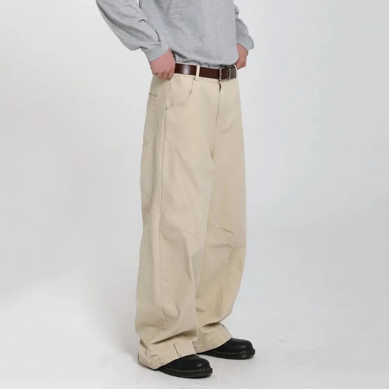 Korean Style Men's Jeans Casual Solid Color Washed Simple All-match Trousers Cleanfit Wide Leg Loose Male Jeans New 9W4253