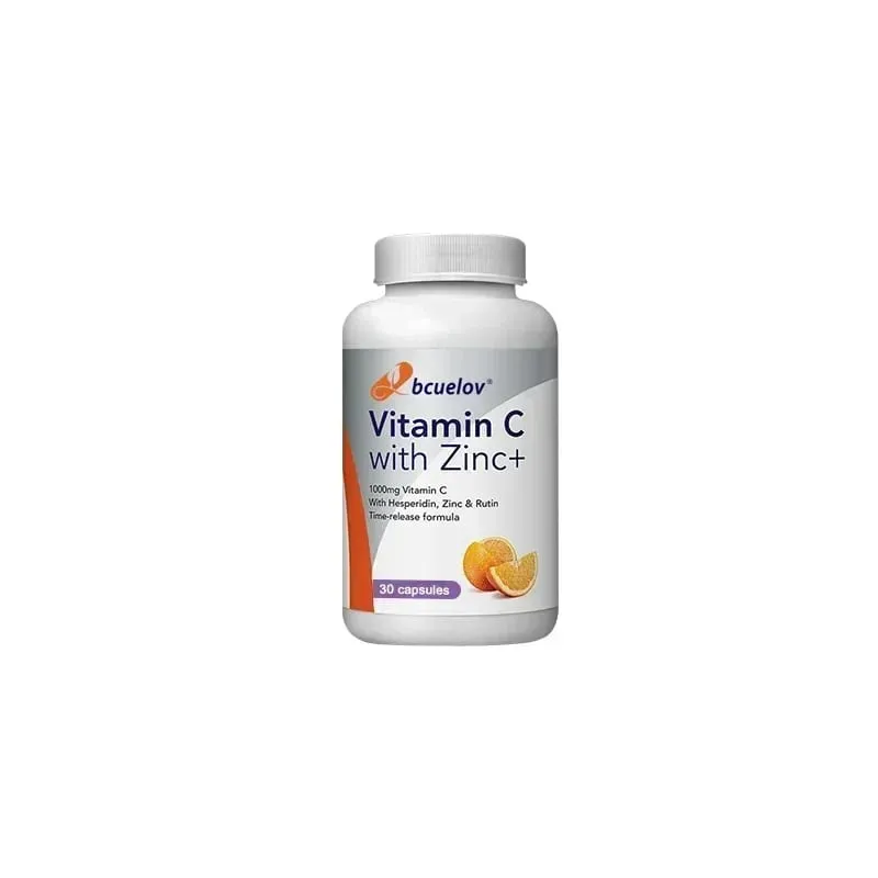 Organic Vitamin C + Zinc Capsules High Absorption Immune Support Antioxidant Collagen Health Supplement - 30/60/120 Counts