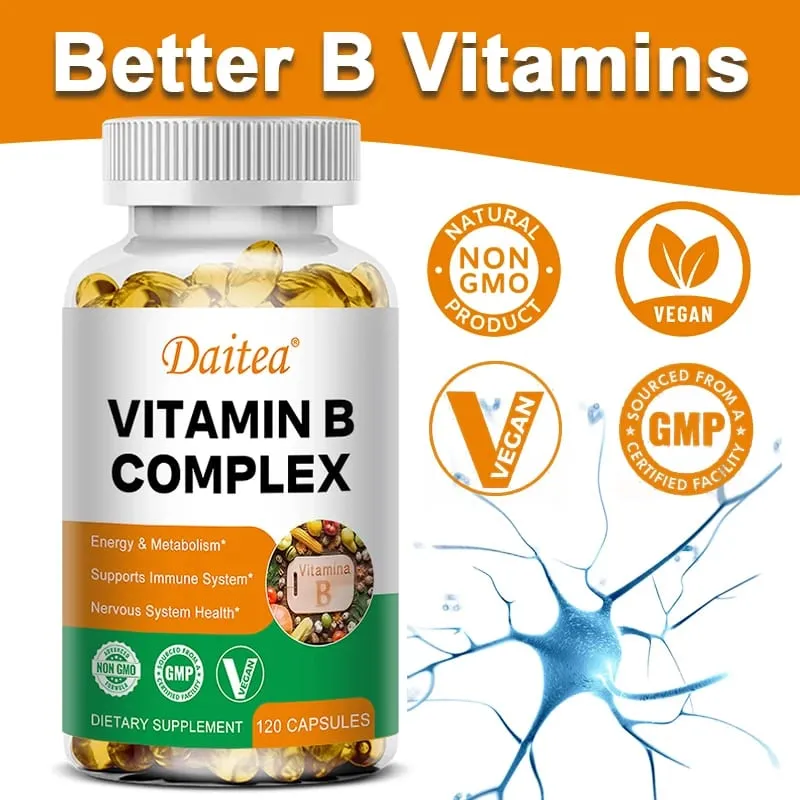 Daitea Compound VitaminB Capsules VB B1 B2 B3 B5 B6 B7 B9 B12 Better Mood Assists Nervous System &Energy Support Supplement