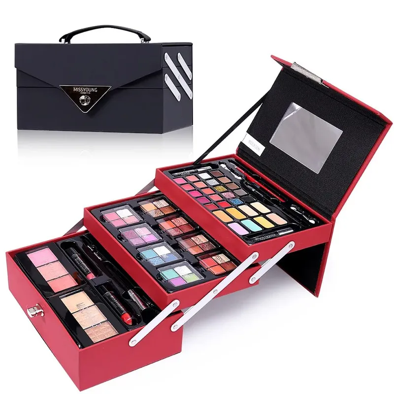 Portable Makeup Case Set Eyeshadow Lipstick Eyeliner Lip Liner Blush Complete Facial Cosmetic Kit Ideal Holiday Gift Makeup Set