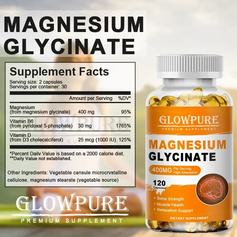 Magnesium Glycinate for Sleep Brain Nervous System Bone Muscle Relieve Anxiety Heart Health