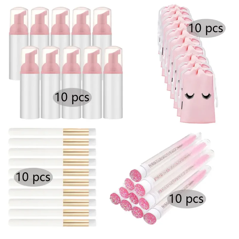 20/40Pcs 60ml Plastic Refillable Leakproof Empty Foam Pump Bottles Lash Shampoo Kit Travel Soap Dispenser Face Wash Makeup Tools