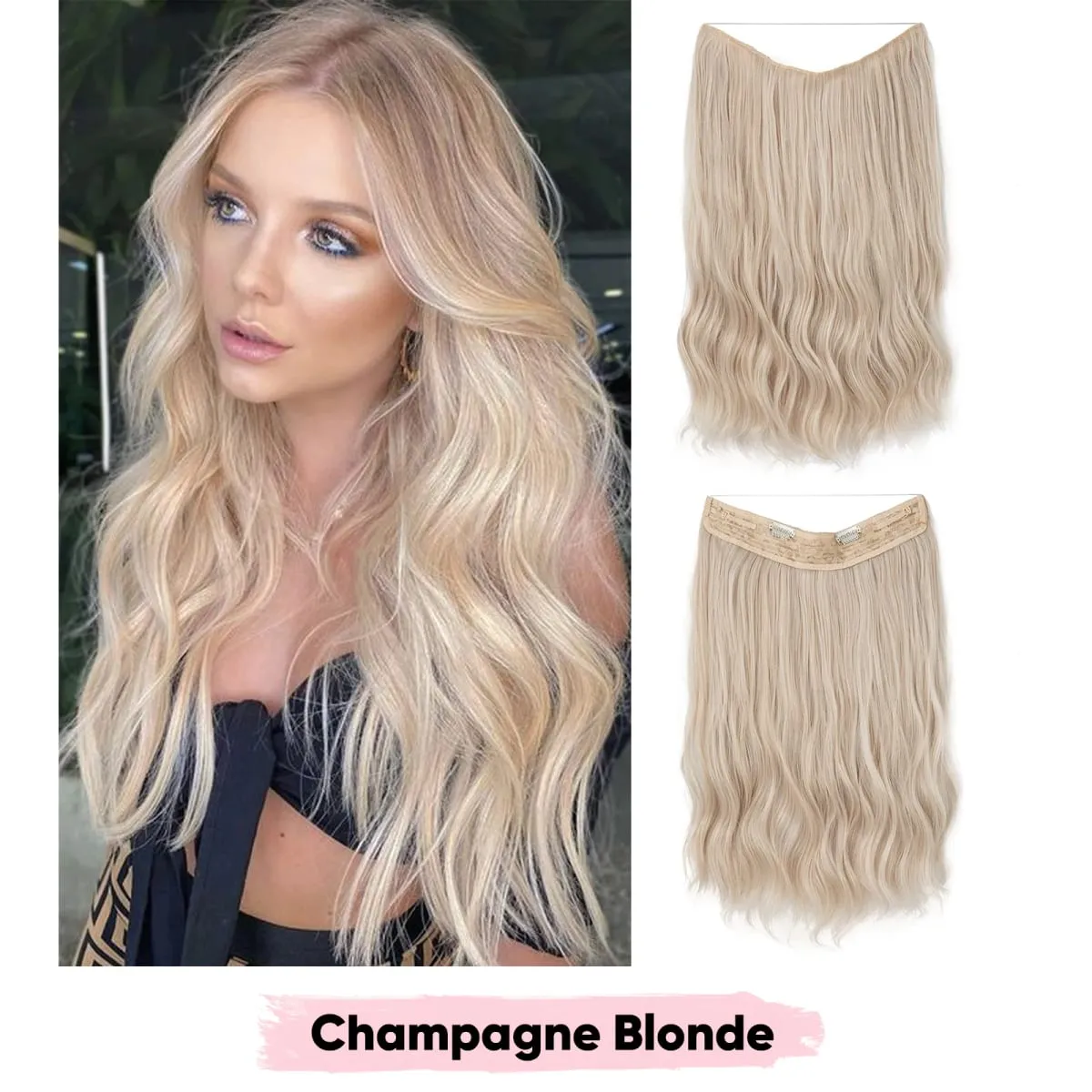 Synthetic Wave Invisible Wire Clip in Hair Extensions Fish Line With Clips Hairpiece Ombre Fake Hair Piece For Woman
