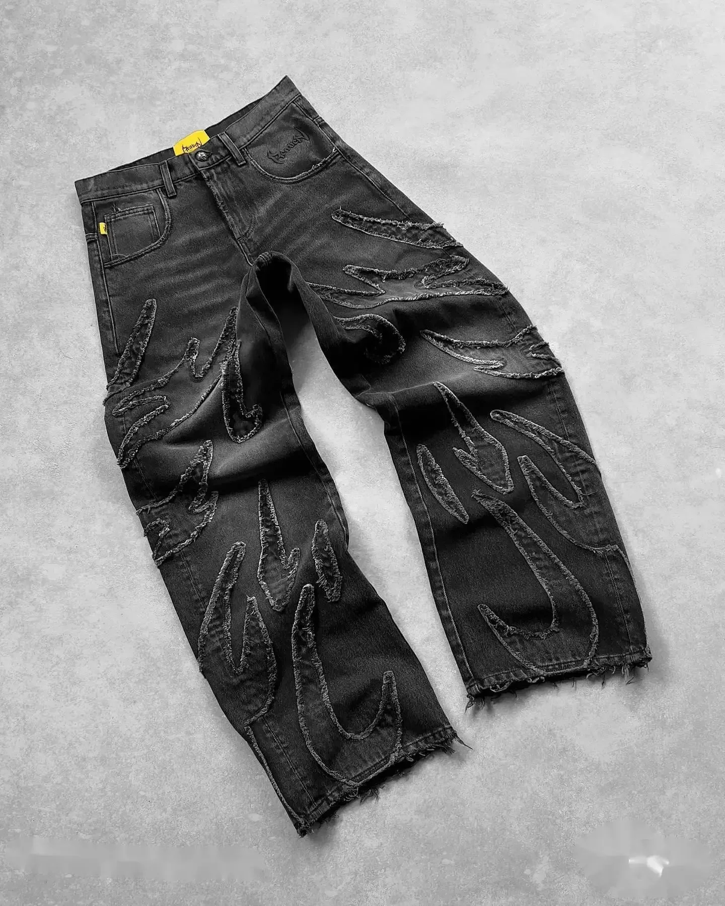 Elixir X Cozy Detachable Jeans Retro Punk Streetwear Ziipper Patchwork Stripe Denim Pants Men Black Baggy Hip Hop Splicing Jeans — image 11